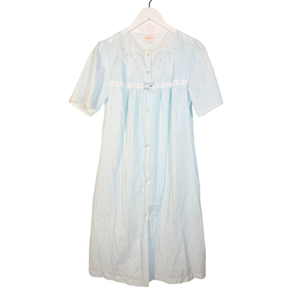 Vintage BARBIZON Nightgown Light Blue Floral Embroidery Pintuck Lace Size S